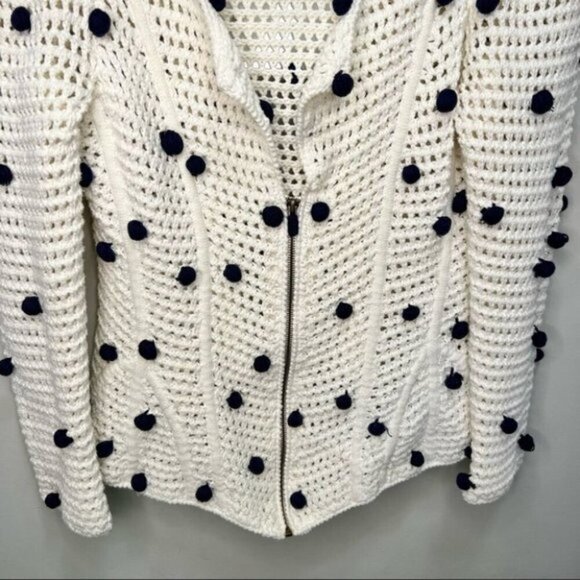 Anthropologie Moth Pom Pom Dot Full Zip Cream Cotton Cardigan Size Small - Picture 4 of 12
